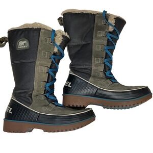 Sorel Women Tivoli High II snow boots blue laces. 7.5 Fur Trim